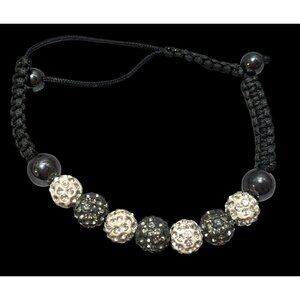 Rhinestone Hematite Beaded Macrame Bracelet